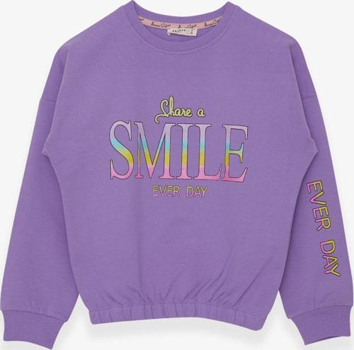 Kız Çocuk Sweatshirt Simli Yazı Baskılı 8-14 Yaş, Lila