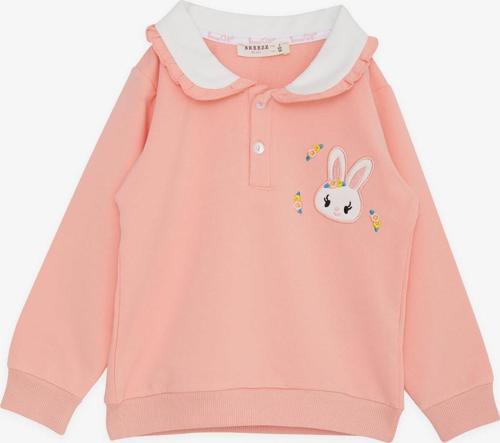 Kız Çocuk Sweatshirt Tavşan Nakışlı Düğmeli 2-6 Yaş, Somon
