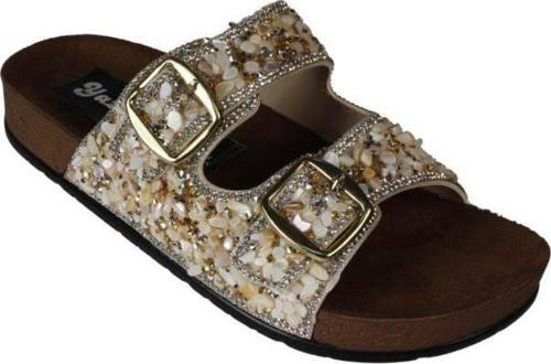 YAZKIŞ Kadın Çift Tokalı Taşlı Rahat Taban Terlik