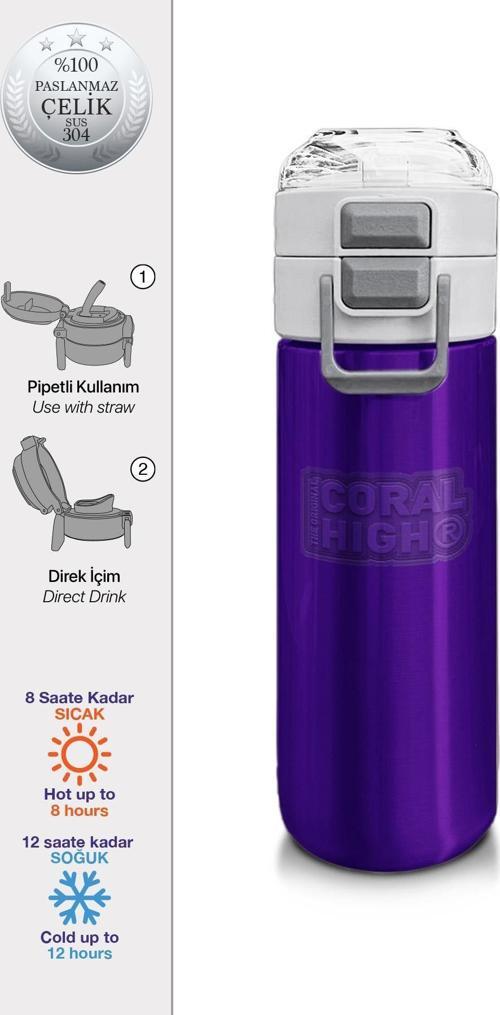 Kids Mor Pipetli ve Direkt İçim Çelik Termos 500 ml 31826