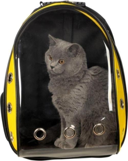 Kedi Köpek Taşıma Çantası Astronot Şeffaf Elastik Pvc Kırılmaz 42 X 22 X 33 Cm Sarıı Renk