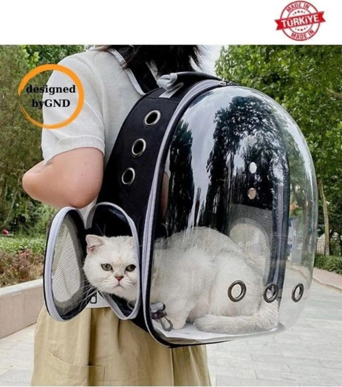 Kedi Köpek Taşıma Çantası Astronot Şeffaf Elastik Pvc Kırılmaz 42 X 22 X 33 Cm Siyah Renk