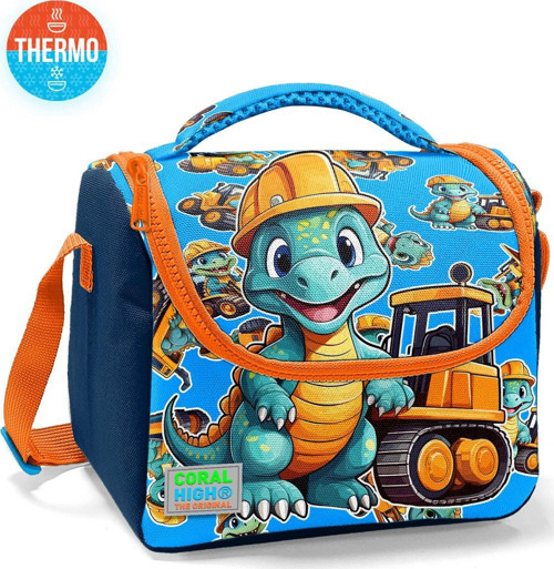 Kids Mavi Turuncu Dinozor Desenli Thermo Beslenme Çantası 12793