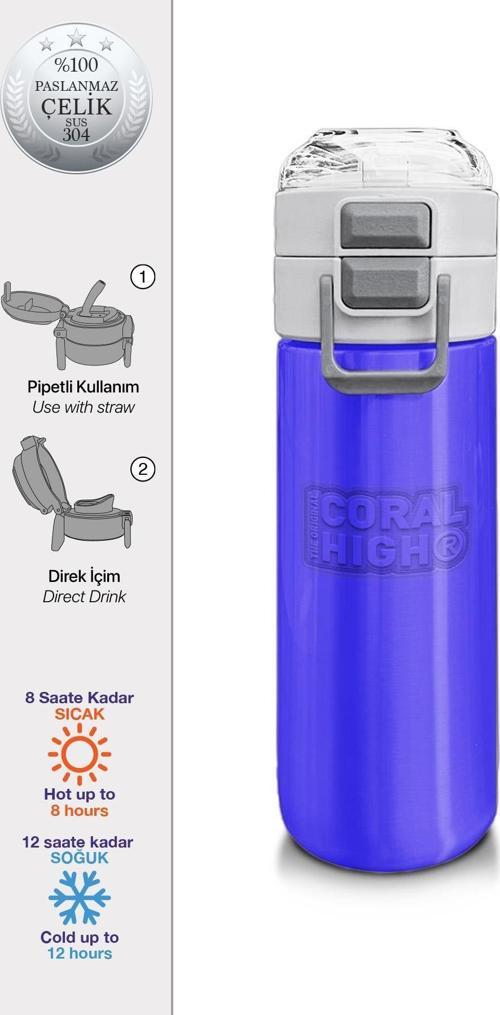 Kids Açık Mor Pipetli ve Direkt İçim Çelik Termos 500 ml 31830