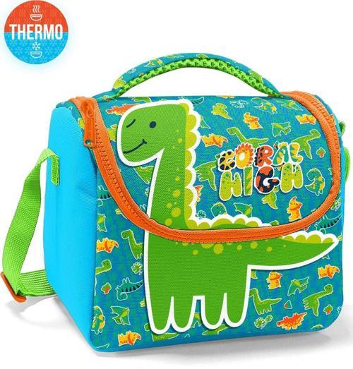 Kids Mavi Yeşil Dinozor Desenli Thermo Beslenme Çantası 12792