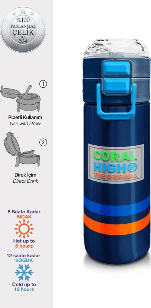 Kids Lacivert Pipetli ve Direkt İçim Çelik Termos 500 ml 31928