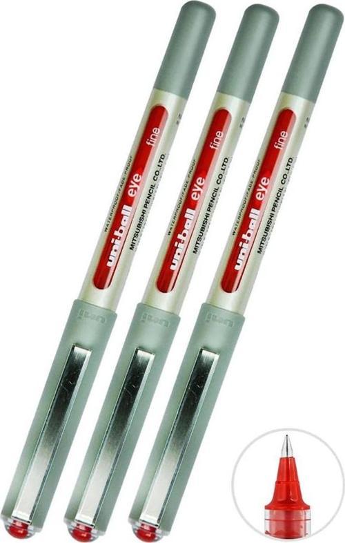 Kırmızı Pilot Kalem 3 Adet Uniball Eye Fine 0.7 mm Roller Pilot Kalem Ub-157 Roller Uçlu Likit Mürekkepli Pilot Kalem