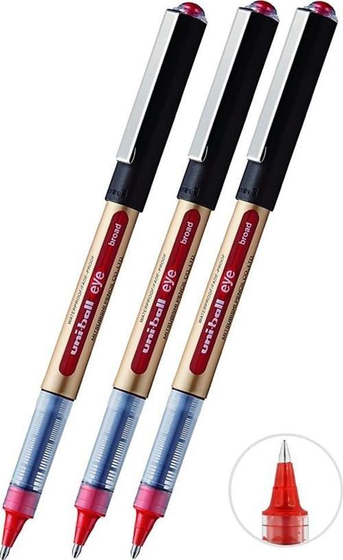 Kırmızı Pilot Kalem 3 Adet Uniball Eye Broad 1.0 mm Roller Pilot Kalem Ub-150-10 Roller Uçlu Likit Mürekkepli