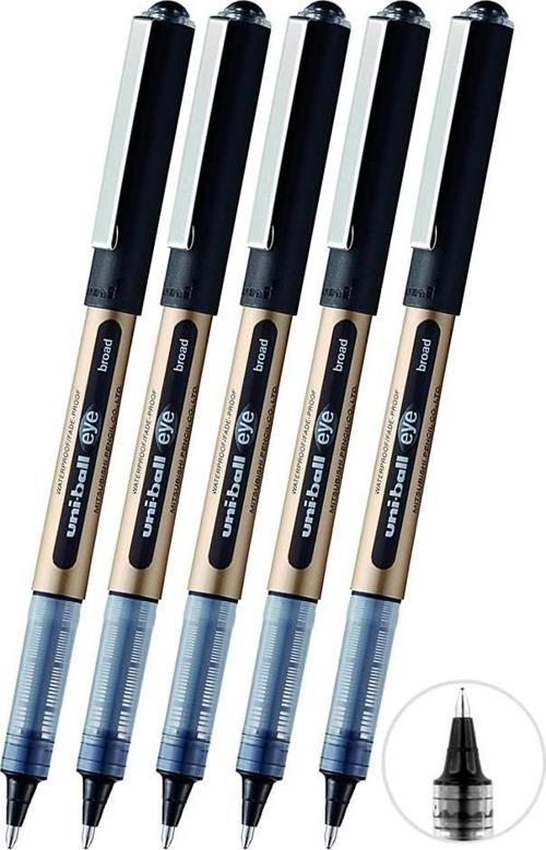 Siyah Pilot Kalem 5 Adet Uniball Eye Broad 1.0 mm Roller Pilot Kalem Ub-150-10 Roller Uçlu Likit Mürekkepli