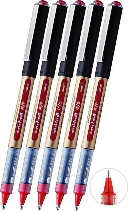 Kırmızı Pilot Kalem 5 Adet Uniball Eye Broad 1.0 mm Roller Pilot Kalem Ub-150-10 Roller Uçlu Likit Mürekkepli