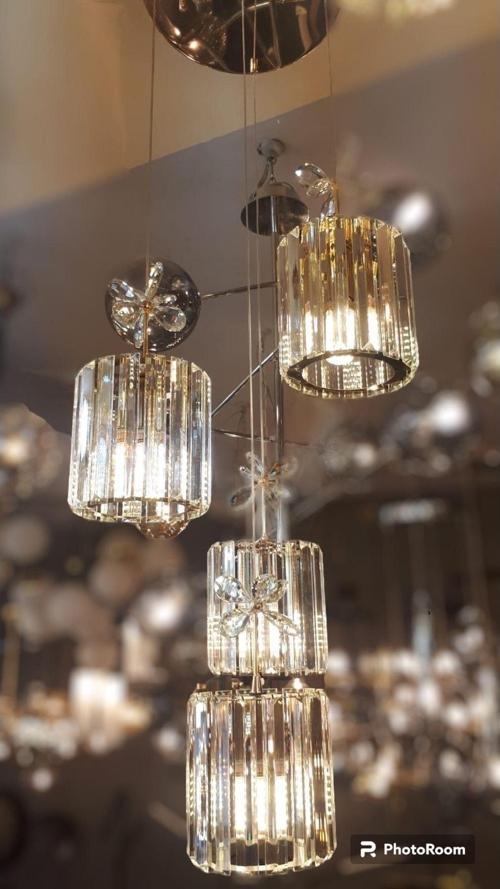 Luxury Premium Gold Dörtlü Sarkıt Lüks Kristal Taşlı Ledli Salon Ve Oda Sarkıt Avizesi