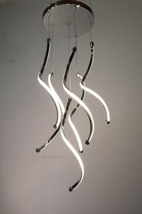 Burgulu Daire Modern Sarkıt Krom 5'Li Led Avize