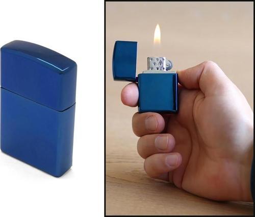 Kişiye Özel İsim Yazılı Zippo Tasarım Lacivert Renk Taşlı Metal Çakmak