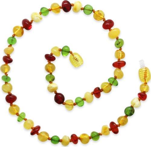 Çok Renkli Natural Form Özel Seri Doğal Damla Kehribar Taşlı Bebek Diş Kolyesi