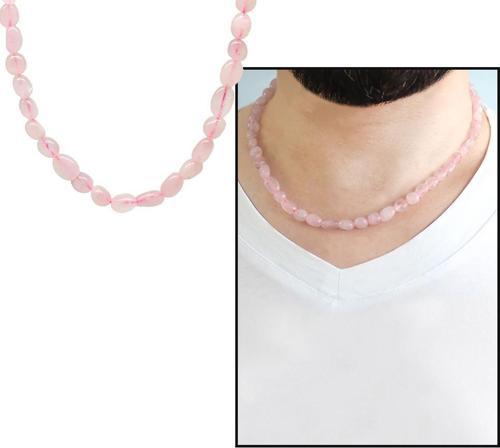 Silver Renk Metal Zincirli Amorf Pembe Kuvars Doğaltaş Erkek Kolye