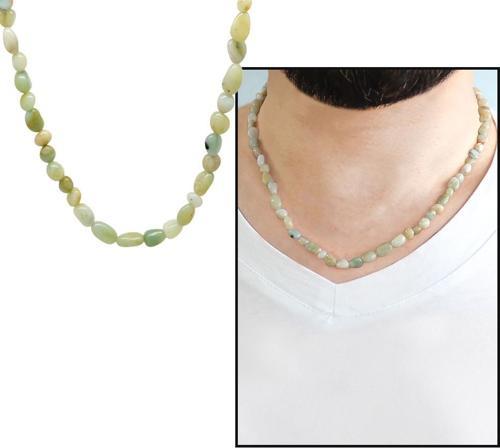 Silver Renk Metal Zincirli Amorf Amazonit Doğaltaş Erkek Kolye