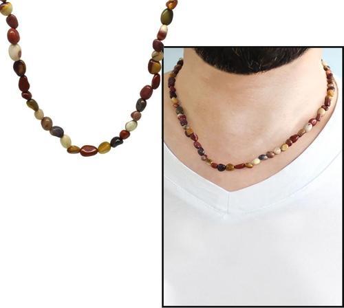 Silver Renk Metal Zincirli Amorf Jasper Doğaltaş Erkek Kolye