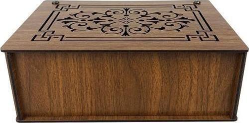 Ahşap Ceviz Renk Çay - Takı – Saat – Yüzük – Kolye - Kol Düğmesi Aksesuar Kutusu 9 Bölmeli Kapaklı Saklama Kabı Box