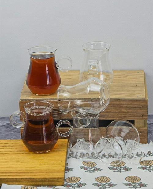 Lore Cam Çay Seti - 6lı Cam Çay Bardağı Takımı - 6 Parça Kulplu Bardak - 175 ML