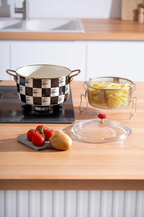XAP-22-0249 Qualita King Damalı Emaye Kızartma Tenceresi 22 cm