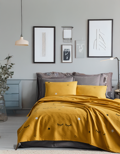 Doğal Pike Baskılı King 240x230cm Dide Sarı