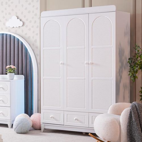 Gardırop, Perla 3 Kapaklı Çekmeceli Dolap - Beyaz