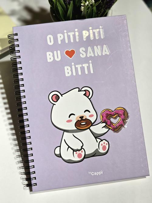 Bycappi Ayıcık Desenli Yazılı A4 160 Yaprak Çizgili Telli Not Defteri