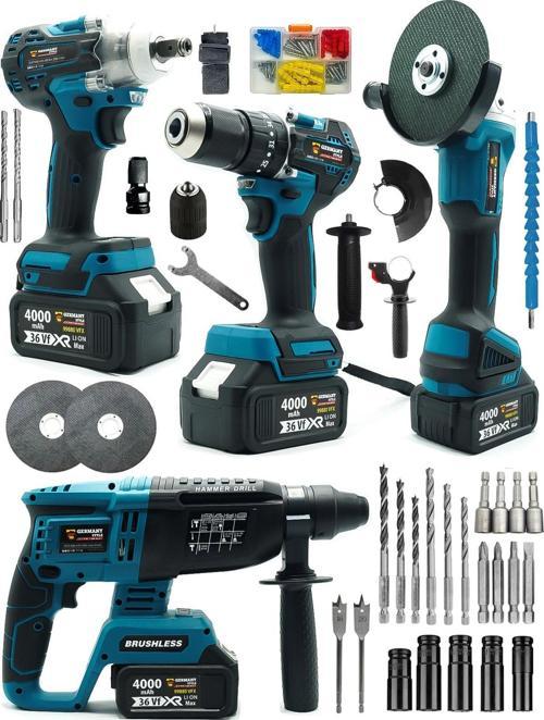 4 Akülü 4'lü Set Delici Kırıcı Hilti -125mm Taşlama-Somun Sökme 13mm Darbeli Matkap