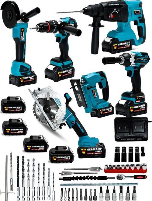 Şarjlı Pro 6'lı Makine Seti Matkap Dekupaj Daire Testere Taşlama Hilti Somun Sökme