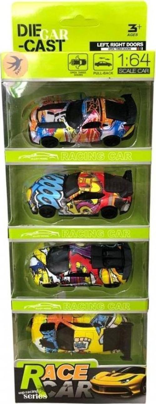 Kapıları ve bagajı Açılan Çek Bırak 4 lü Model Araba Seti 8 cm 1:64 Ölçek Race Car