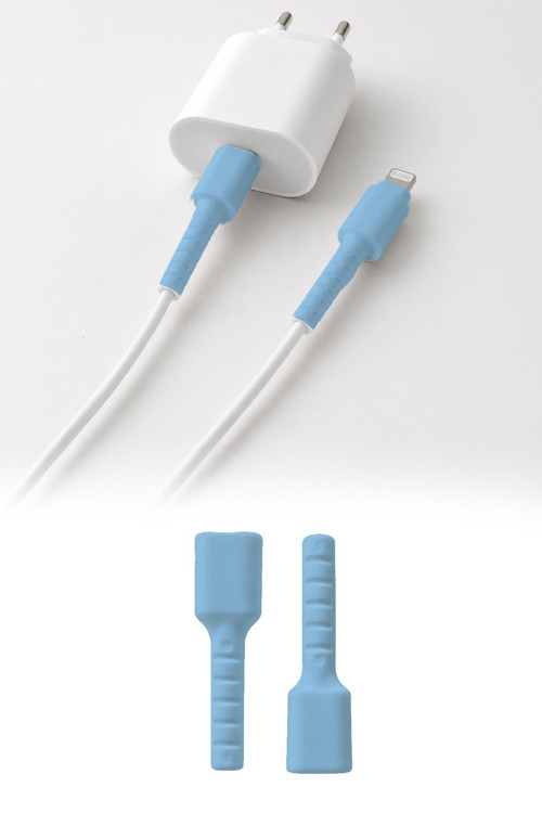 Mavi Apple iPhone Kablo Ucu Koruyucu Silikon Lightning Şarj Kablosu Kırılma Önleyici Aparat