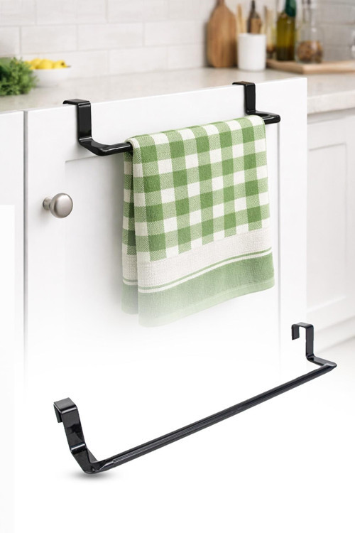 Siyah Polikarbon Havlu Askısı Geçmeli Dolap Kapağı Banyo Mutfak Organizer 29 cm