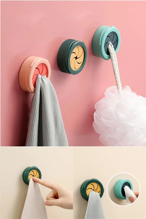 4'Lü Yapışkanlı Havlu Askısı Bez Tutucu Mutfak Banyo Lavabo Organizeri Pembe