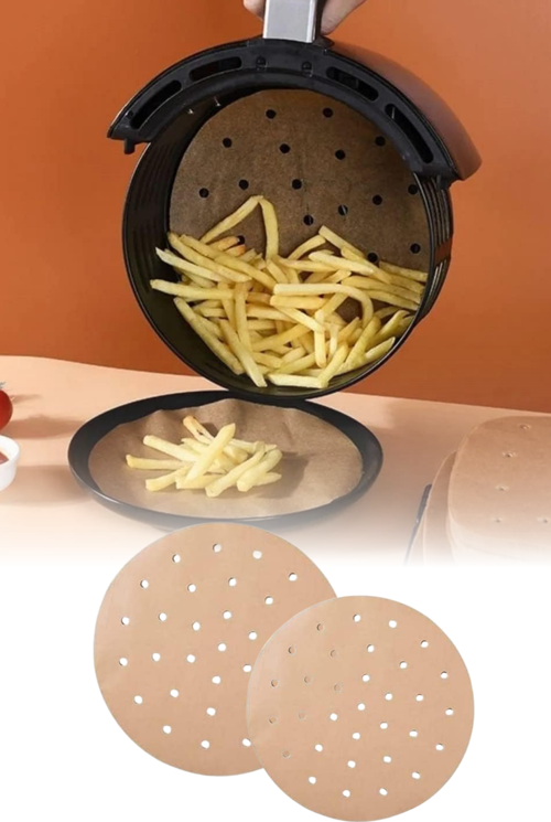 Airfryer Pişirme Kağıdı 50 Adet Delikli Yuvarlak Model Pişirme Kağıdı Airfryer Yağsız Fritöz