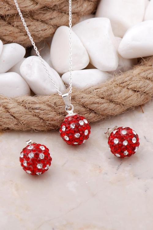 Top Kırmızı Taşlı Gümüş Set 15