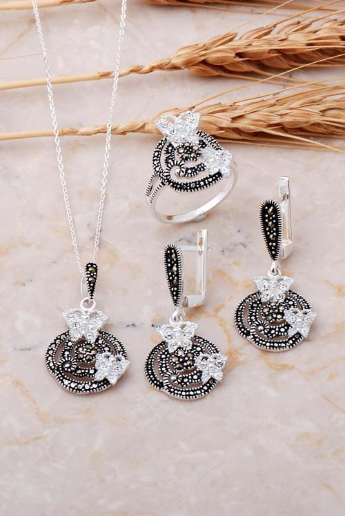 Zirkon ve Markazit Taşlı Gümüş Set 1311