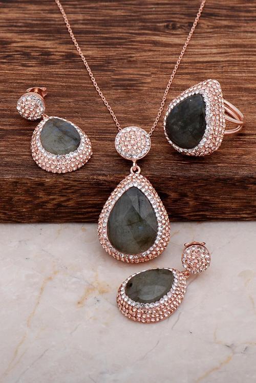 Agat Taşlı Rose Gümüş Set 2006
