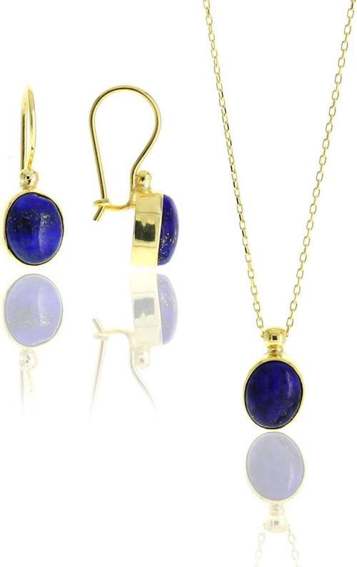Lapis Lazuli Altın Yaldızlı Tasarım Gümüş Set 2114