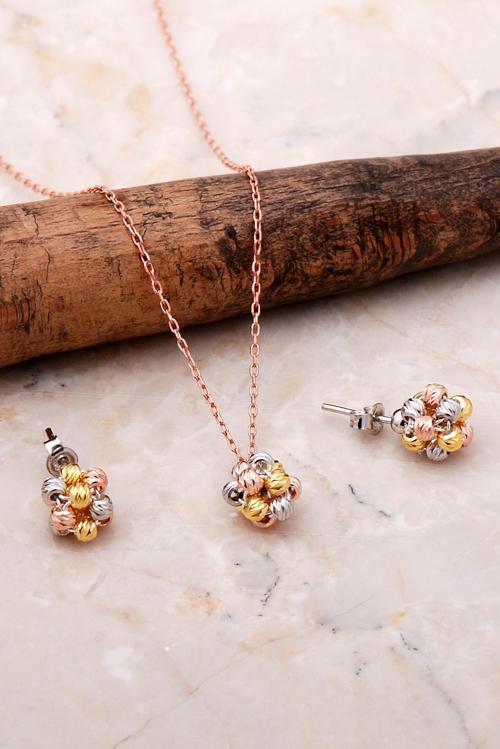 Dorissa Altın Yaldızlı Rose Gümüş Set 2119