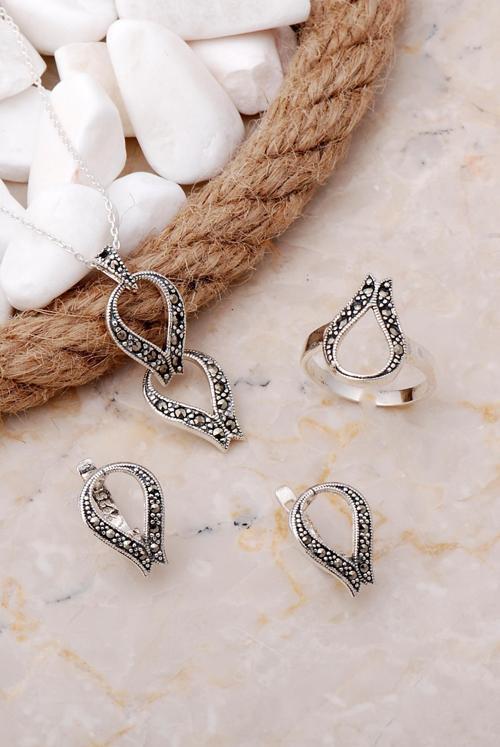 Markazit Taşlı Tasarım Gümüş Set 2125