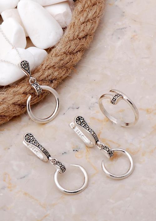 Markazit Taşlı Halka Gümüş Set 2135