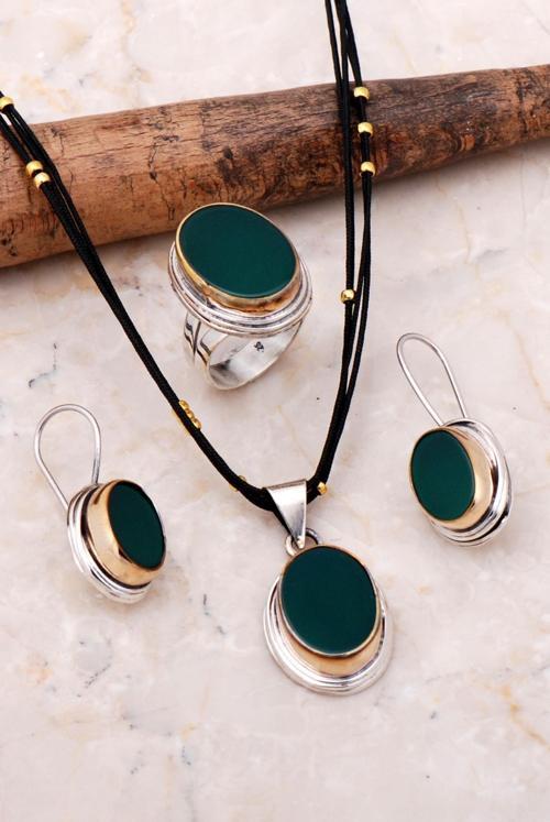 Yeşim Sarma Elişi Gümüş set 2168
