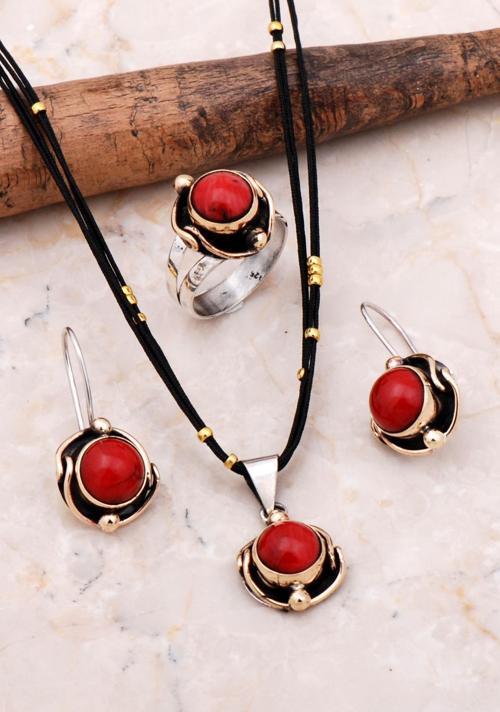 Mercan Sarma Elişi Gümüş Set 2171