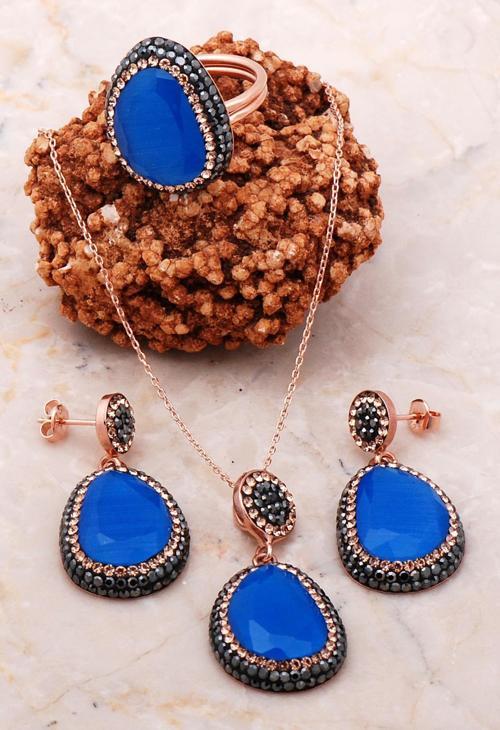 Rose Gümüş Mavi Opal Set 2192