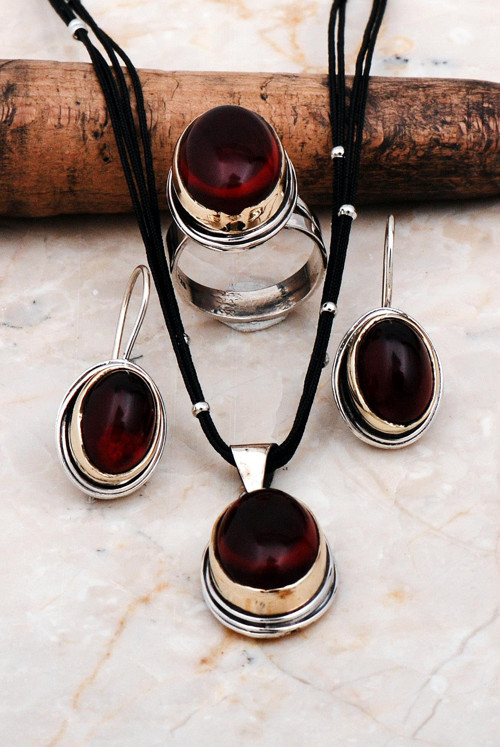Lal Taşlı Elişi Gümüş Set 2245