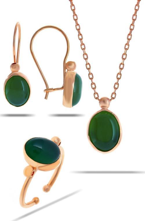 Yeşim Taşlı Rose Gümüş Set 2311