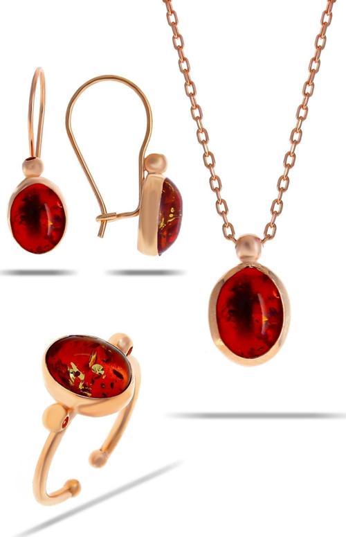 Kehribar Taşlı Rose Gümüş Set 2312