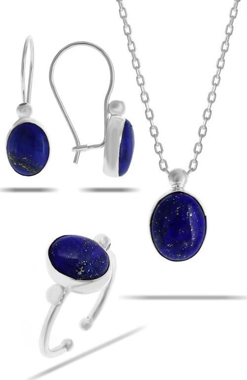 Lapis Lazuli Taşlı Rodyumlu Gümüş Set 2325