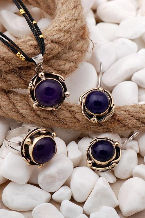 Amnetist Taşlı Elişi Gümüş Set 2326