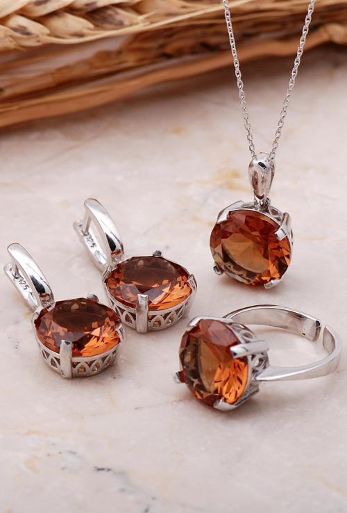 Sultan Taşlı Rodyumlu Gümüş Set 2358